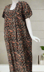 Black Paisley Print Pure Cotton Nighty. Pure Durable Cotton | Laces and Frills