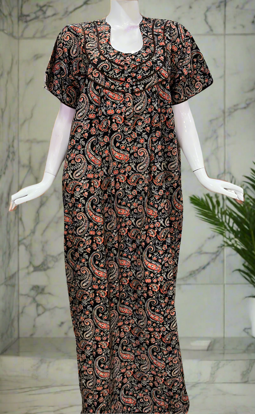 Black Paisley Print Pure Cotton Nighty. Pure Durable Cotton | Laces and Frills