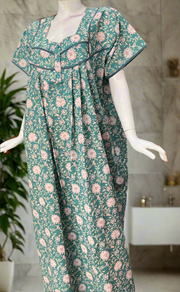 Sea Green Garden Pure Cotton Nighty. Pure Durable Cotton | Laces and Frills