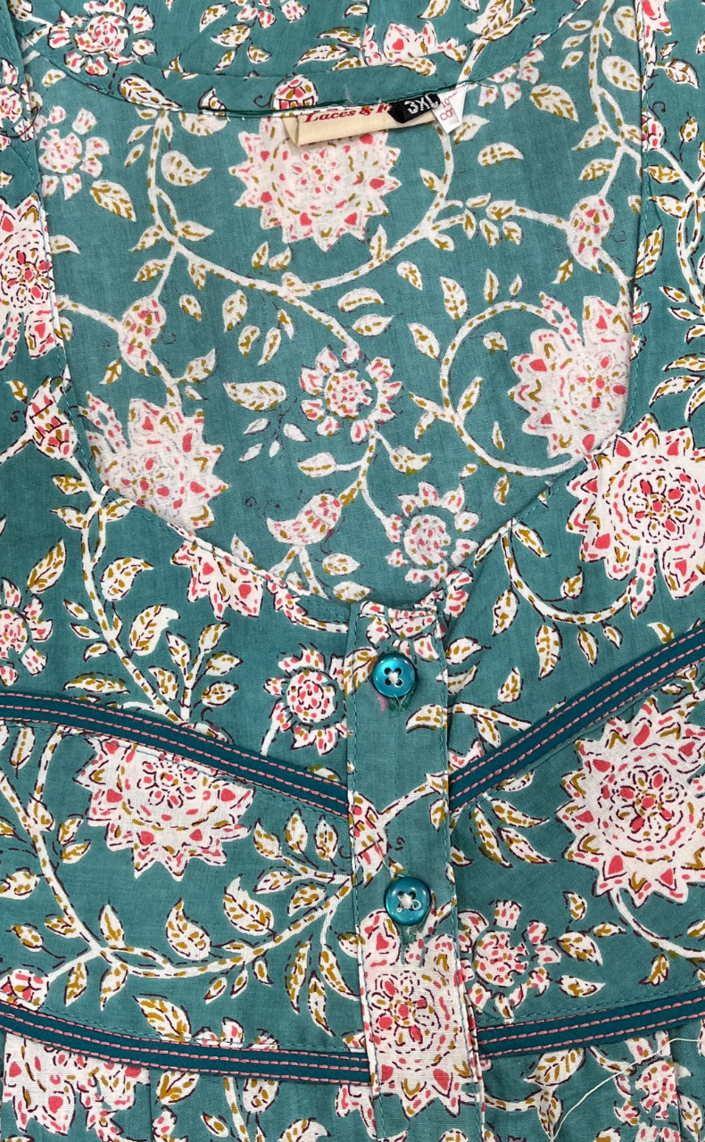 Sea Green Garden Pure Cotton Nighty. Pure Durable Cotton | Laces and Frills