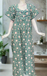 Sea Green Garden Pure Cotton Nighty. Pure Durable Cotton | Laces and Frills
