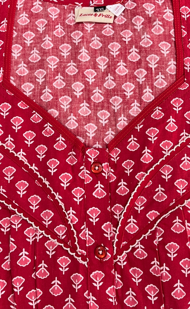 Red Buds Pure Cotton Nighty. Pure Durable Cotton | Laces and Frills