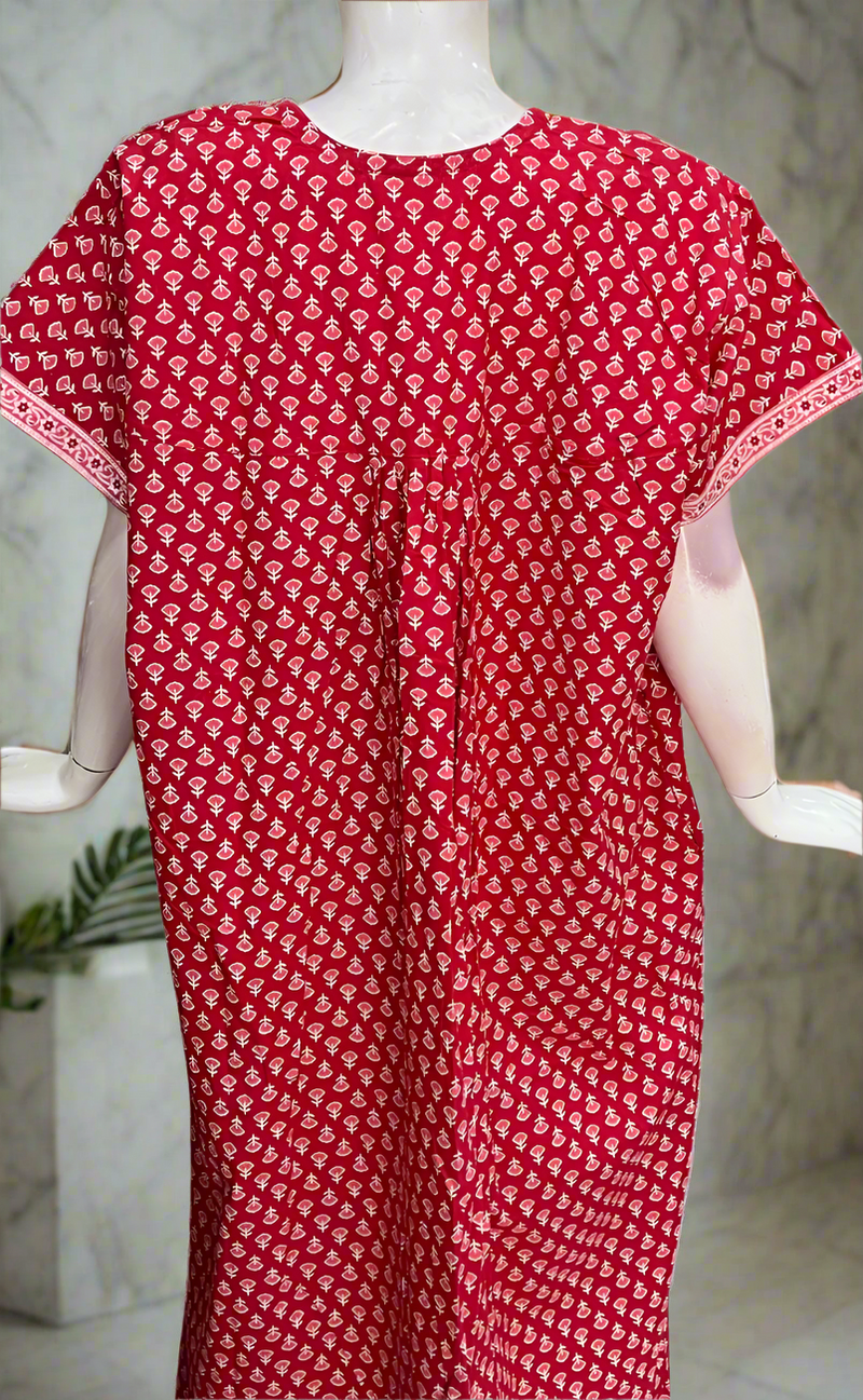 Red Buds Pure Cotton Nighty. Pure Durable Cotton | Laces and Frills