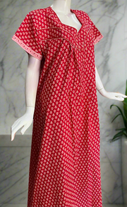 Red Buds Pure Cotton Nighty. Pure Durable Cotton | Laces and Frills