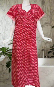 Red Buds Pure Cotton Nighty. Pure Durable Cotton | Laces and Frills