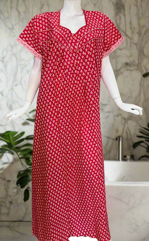Red Buds Pure Cotton Nighty. Pure Durable Cotton | Laces and Frills
