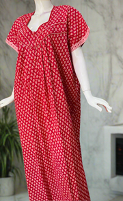Red Buds Pure Cotton Nighty. Pure Durable Cotton | Laces and Frills