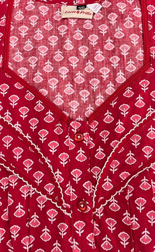Red Buds Pure Cotton Nighty. Pure Durable Cotton | Laces and Frills