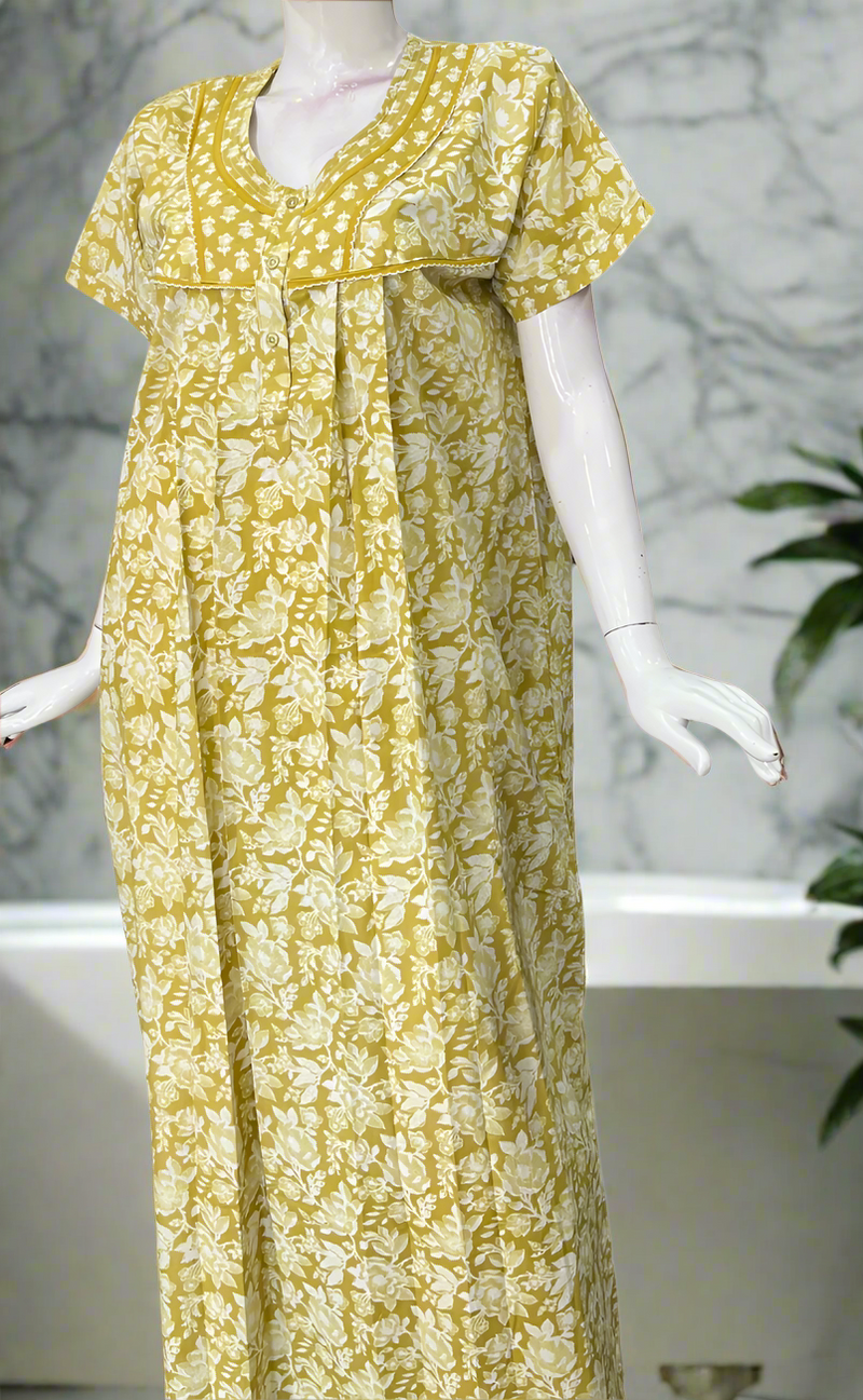 Yellow Garden Pure Cotton Nighty. Pure Durable Cotton | Laces and Frills