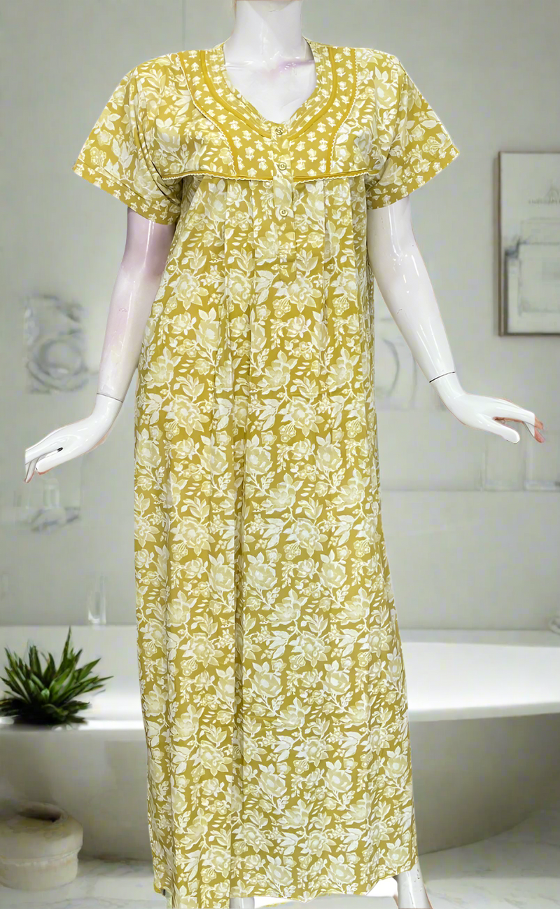 Yellow Garden Pure Cotton Nighty. Pure Durable Cotton | Laces and Frills