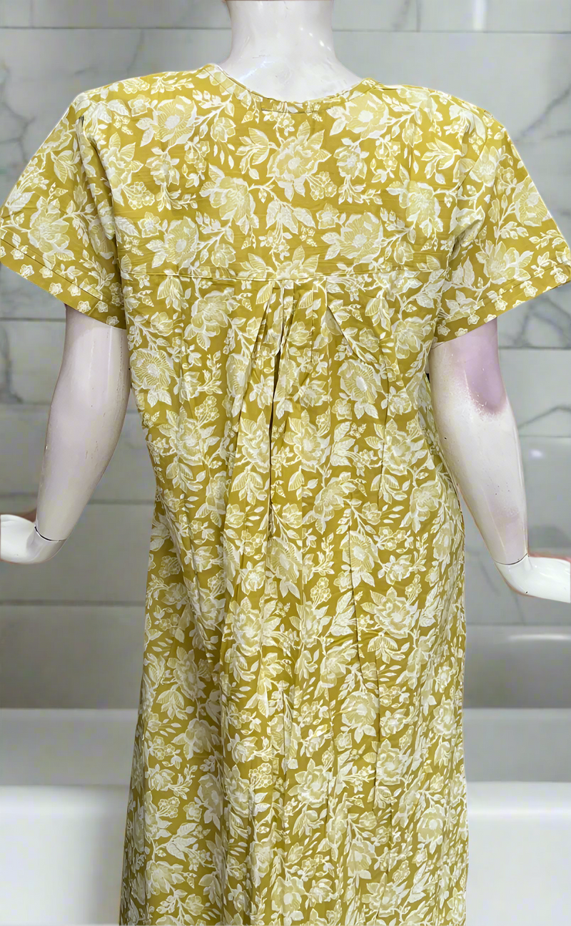 Yellow Garden Pure Cotton Nighty. Pure Durable Cotton | Laces and Frills