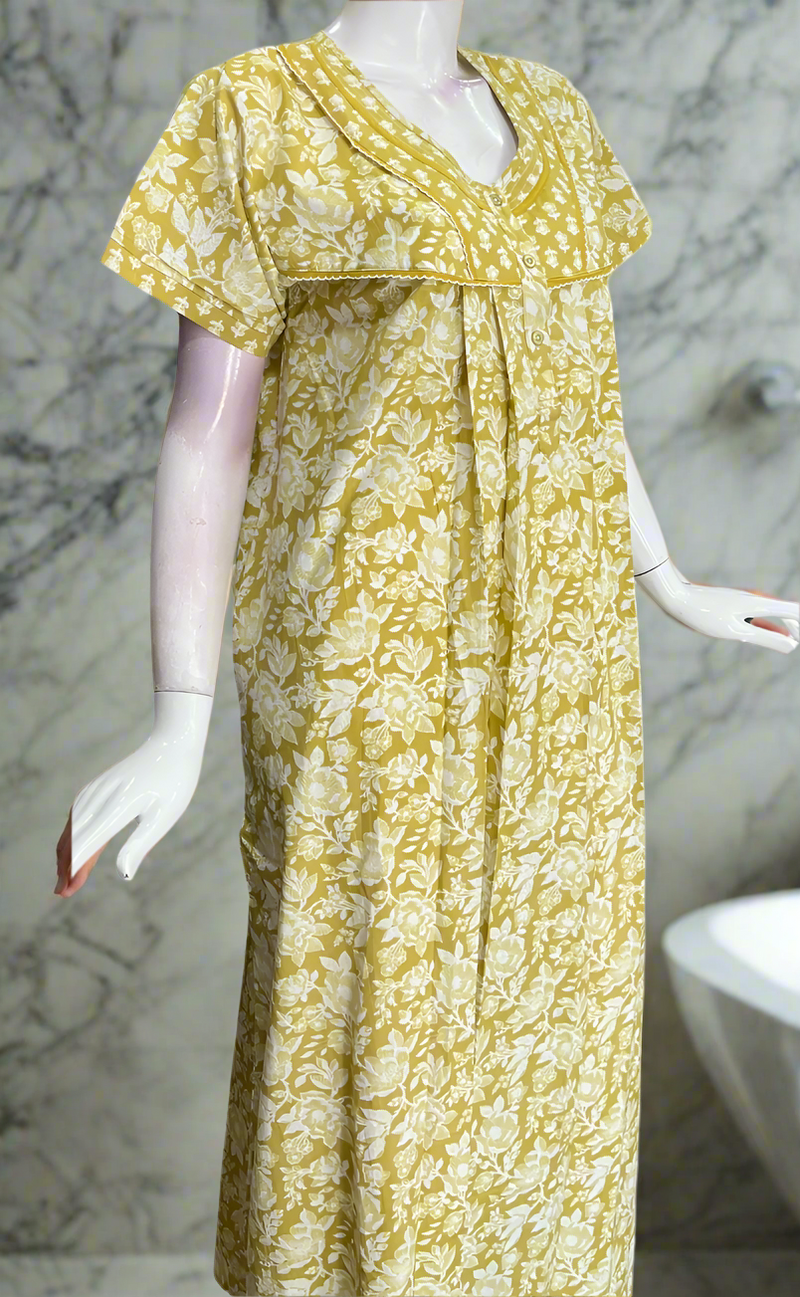 Yellow Garden Pure Cotton Nighty. Pure Durable Cotton | Laces and Frills