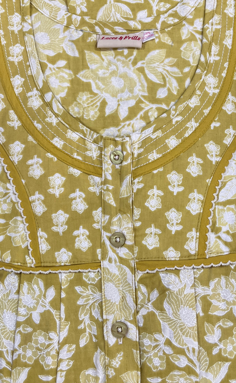 Yellow Garden Pure Cotton Nighty. Pure Durable Cotton | Laces and Frills