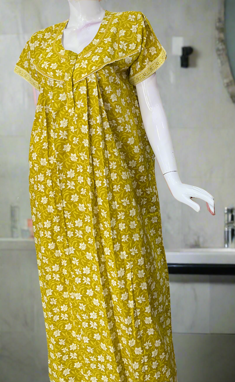 Lime Green Garden Pure Cotton Nighty. Pure Durable Cotton | Laces and Frills