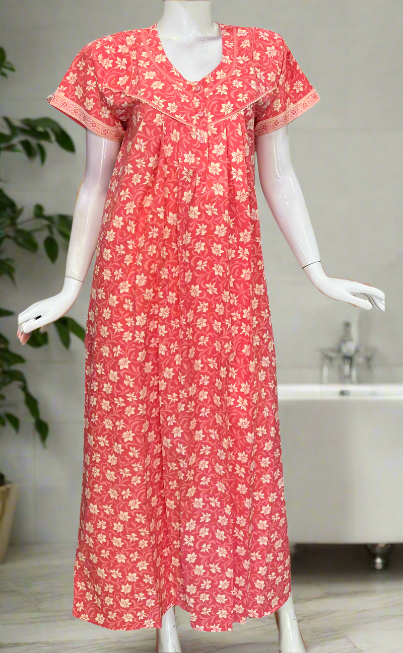 Peach Garden Pure Cotton Nighty. Pure Durable Cotton | Laces and Frills