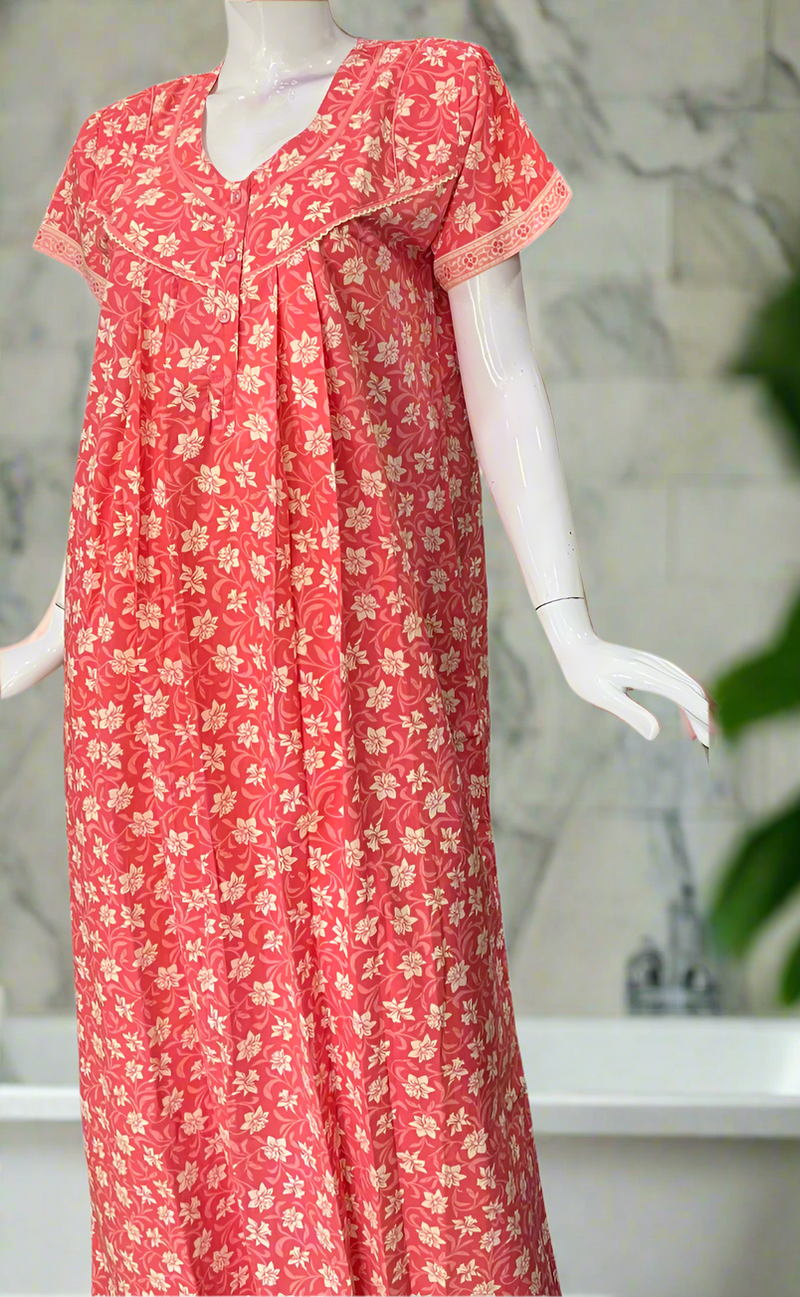 Peach Garden Pure Cotton Nighty. Pure Durable Cotton | Laces and Frills
