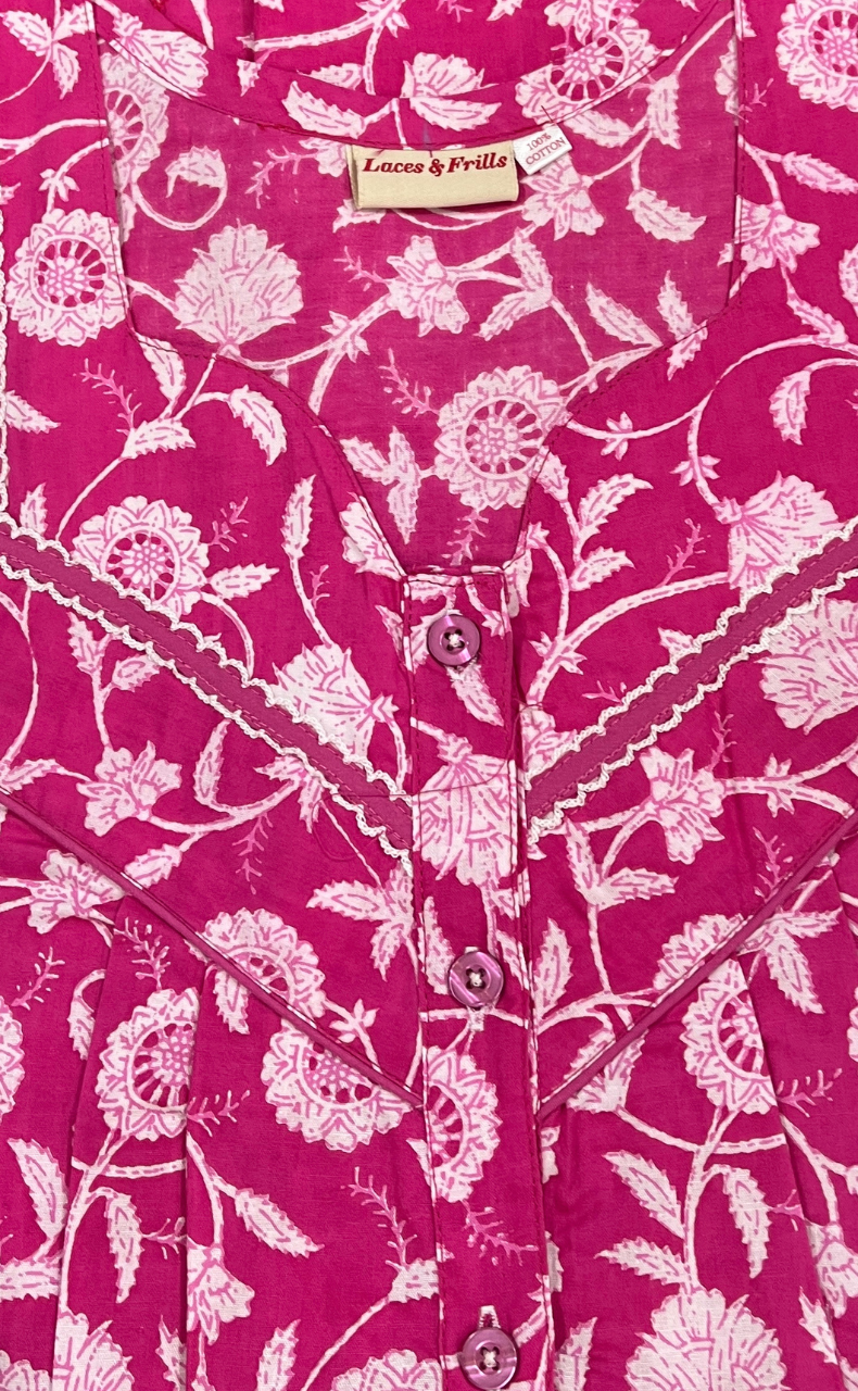 Pink Flora Pure Cotton Nighty. Pure Durable Cotton | Laces and Frills