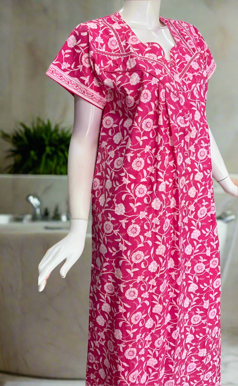Pink Flora Pure Cotton Nighty. Pure Durable Cotton | Laces and Frills