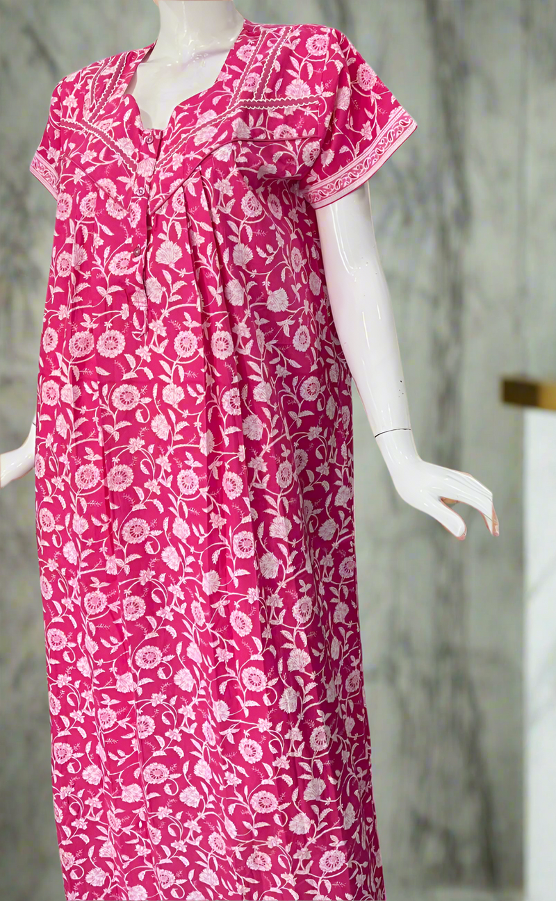 Pink Flora Pure Cotton Nighty. Pure Durable Cotton | Laces and Frills