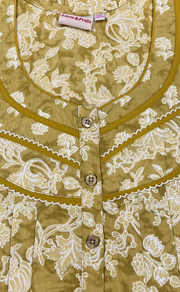 Yellow Leafy Pure Cotton Nighty. Pure Durable Cotton | Laces and Frills