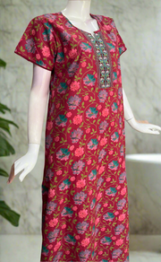 Maroon Garden Pure Cotton Nighty. Pure Durable Cotton | Laces and Frills