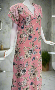 Pink Floral Chiffon Nighty. Delicate Chiffon | Laces and Frills