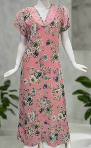 Pink Floral Chiffon Nighty. Delicate Chiffon | Laces and Frills