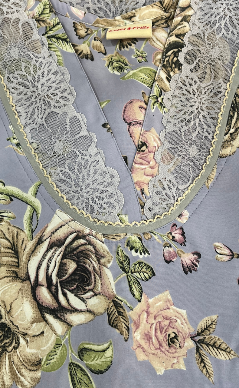 Light Blue Floral Chiffon Nighty. Delicate Chiffon | Laces and Frills