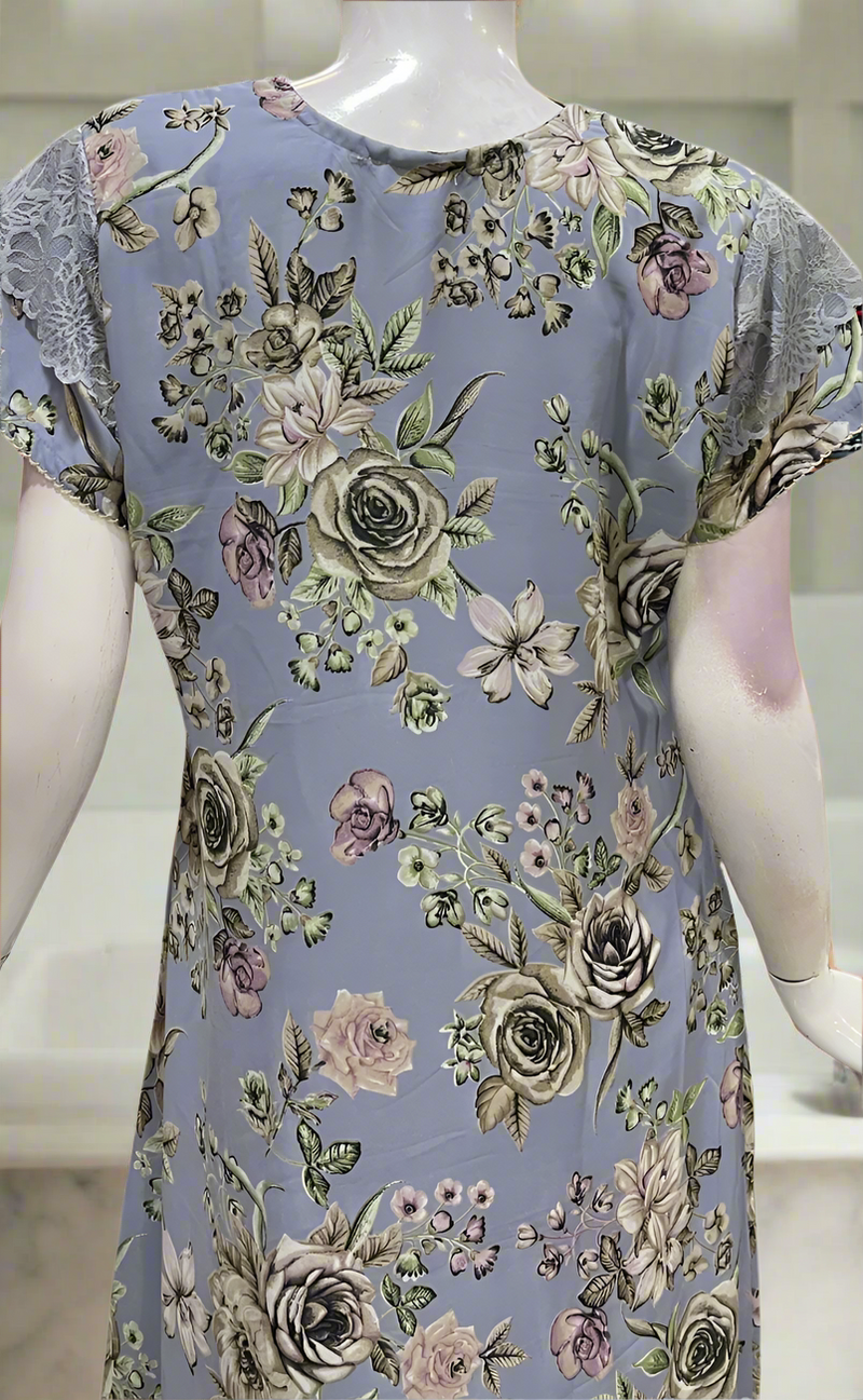 Light Blue Floral Chiffon Nighty. Delicate Chiffon | Laces and Frills