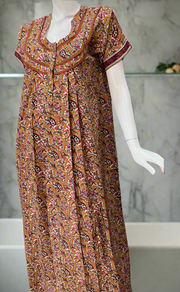 Mustard Kalamkari Pure Cotton Nighty. Pure Durable Cotton | Laces and Frills