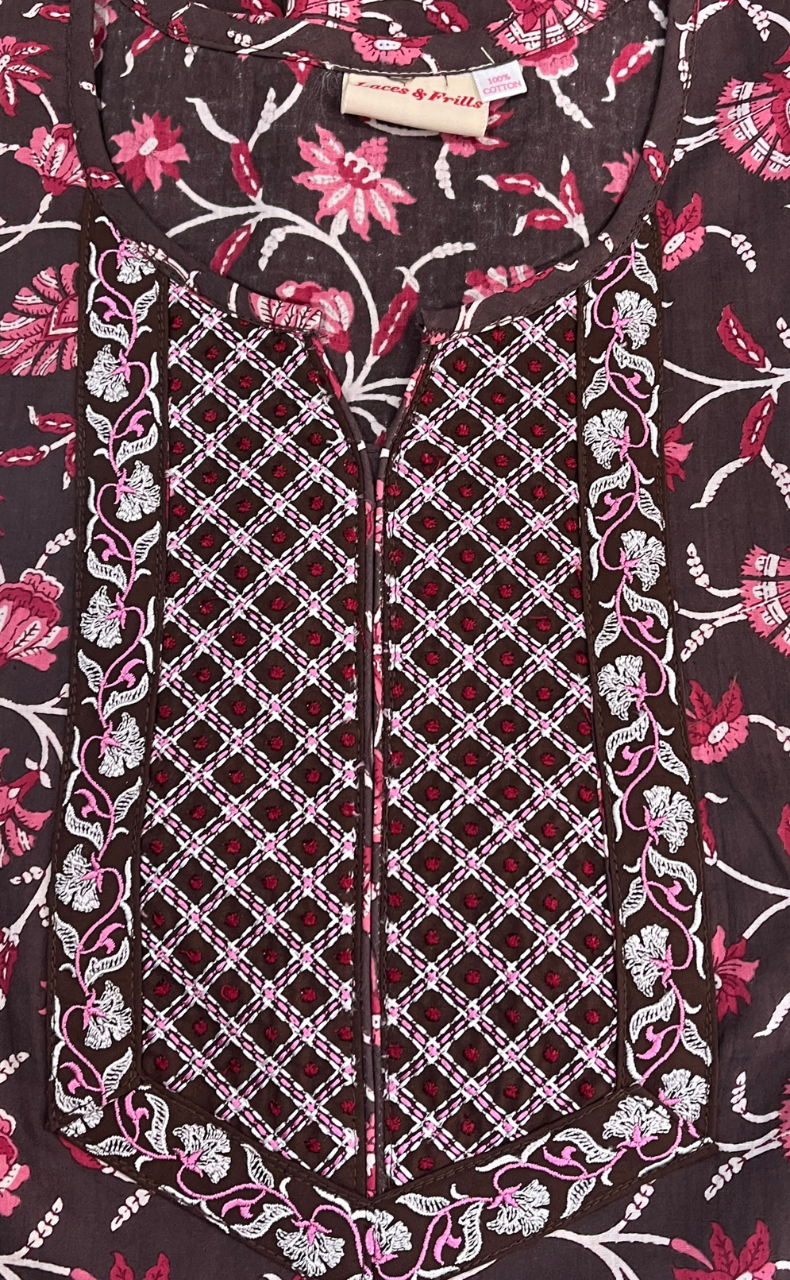Brown Garden Pure Cotton Nighty. Pure Durable Cotton | Laces and Frills