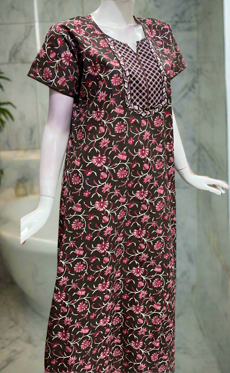 Brown Garden Pure Cotton Nighty. Pure Durable Cotton | Laces and Frills