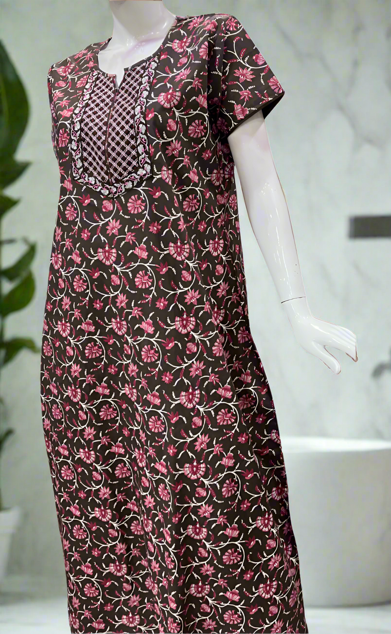 Brown Garden Pure Cotton Nighty. Pure Durable Cotton | Laces and Frills