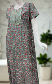 Light Green Garden Pure Cotton Nighty. Pure Durable Cotton | Laces and Frills