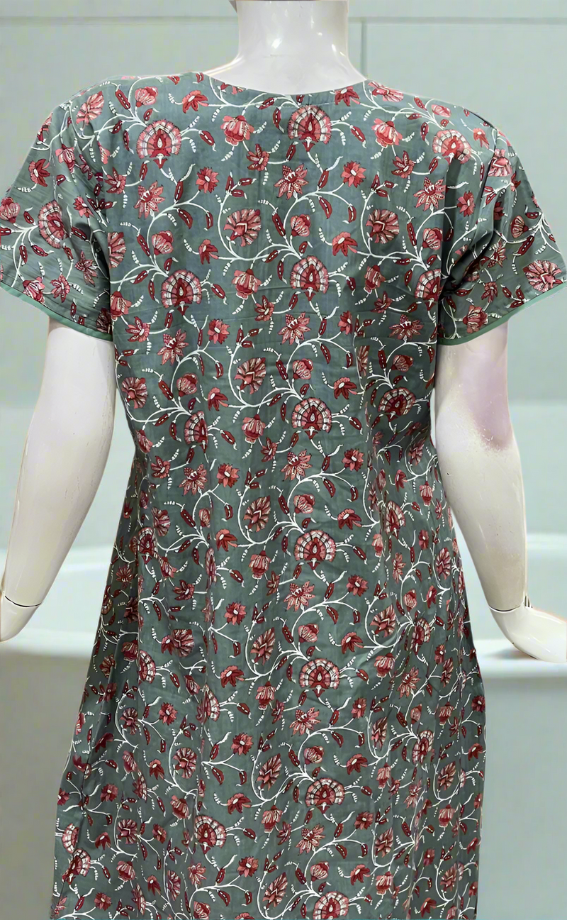 Light Green Garden Pure Cotton Nighty. Pure Durable Cotton | Laces and Frills