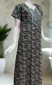 Bottle Green Garden Pure Cotton Nighty. Pure Durable Cotton | Laces and Frills