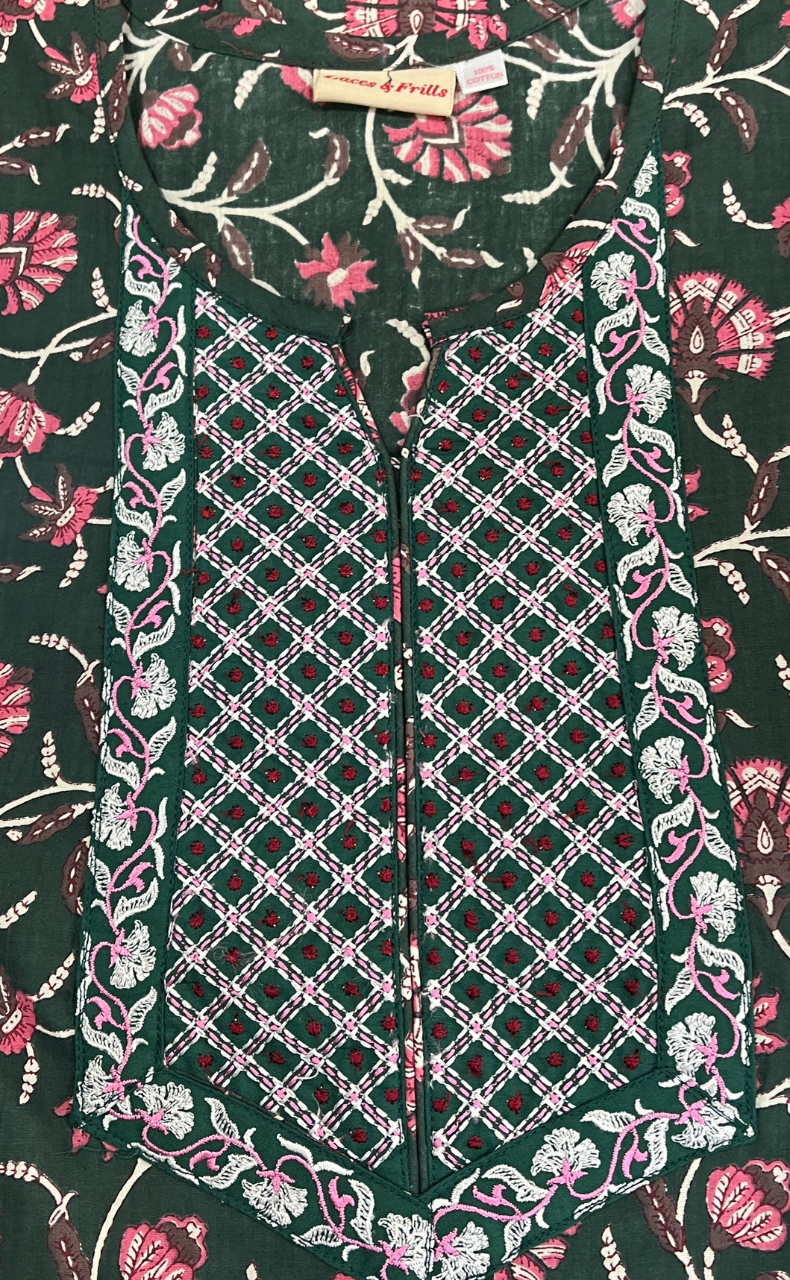 Bottle Green Garden Pure Cotton Nighty. Pure Durable Cotton | Laces and Frills
