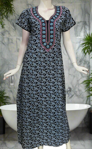 Blue Flora Pure Cotton Nighty. Pure Durable Cotton | Laces and Frills