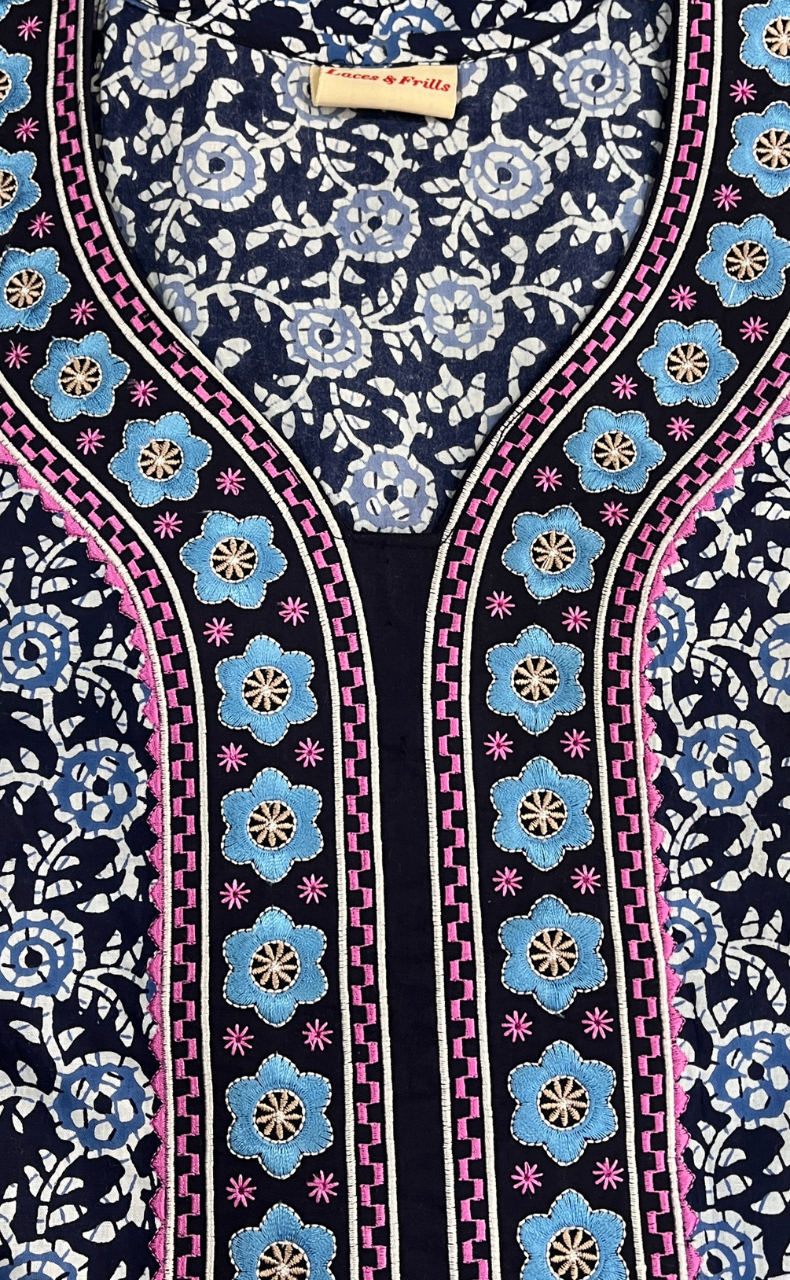 Blue Flora Pure Cotton Nighty. Pure Durable Cotton | Laces and Frills