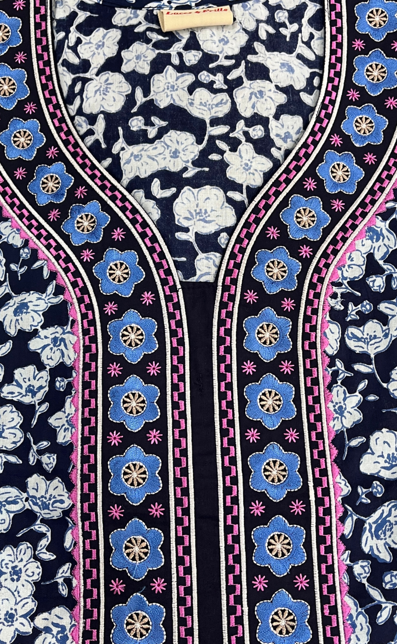 Blue Flora Pure Cotton Nighty. Pure Durable Cotton | Laces and Frills