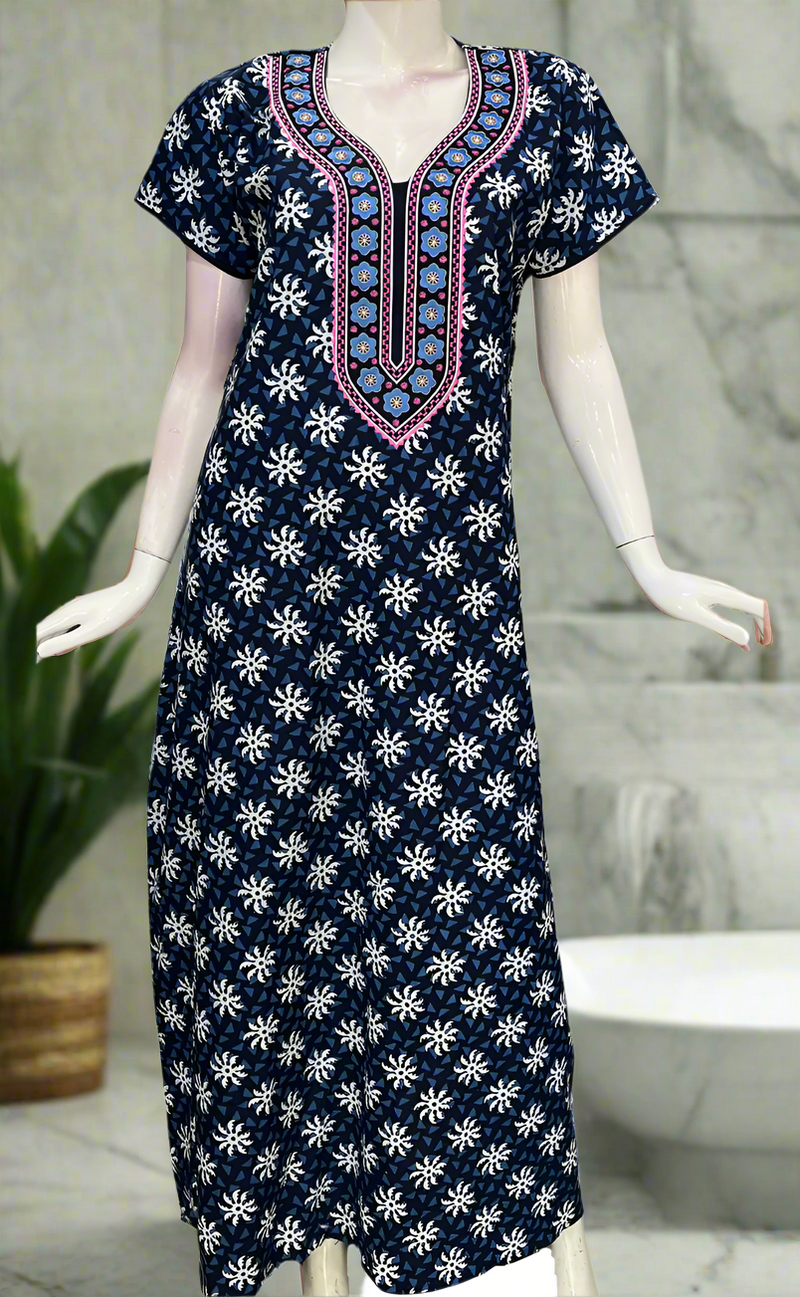 Blue Flora Pure Cotton Nighty. Pure Durable Cotton | Laces and Frills