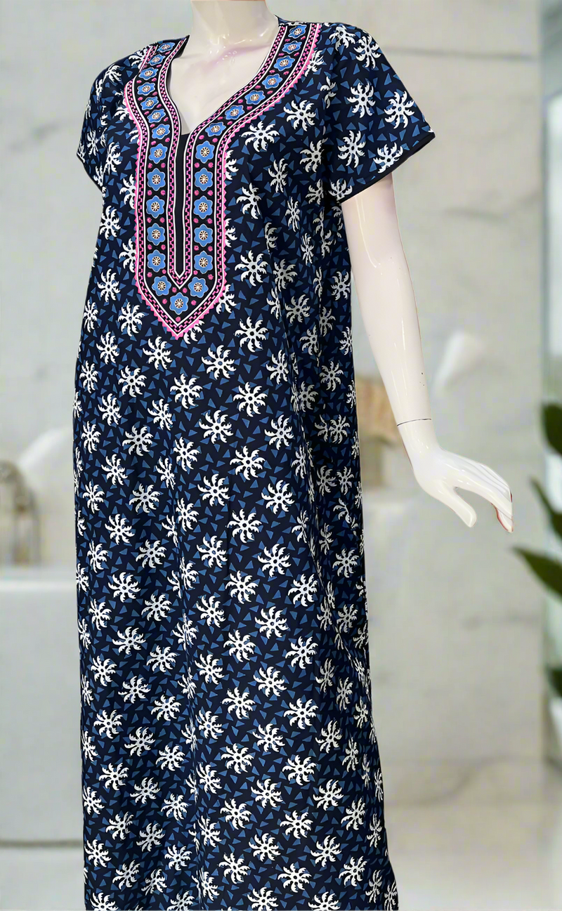 Blue Flora Pure Cotton Nighty. Pure Durable Cotton | Laces and Frills