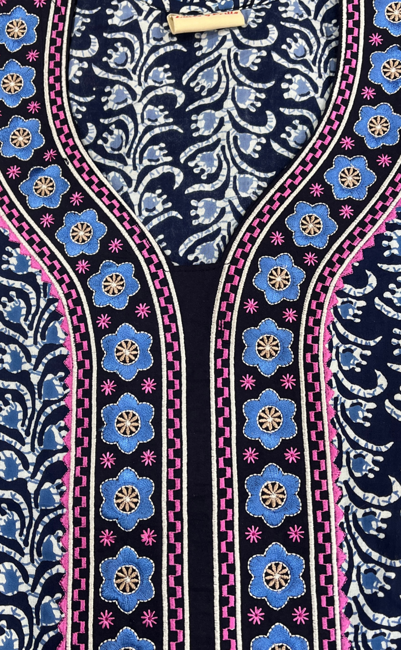 Blue Flora Pure Cotton Nighty. Pure Durable Cotton | Laces and Frills