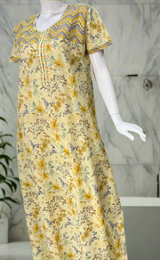 Yellow Floral Pure Cotton Nighty. Pure Durable Cotton | Laces and Frills