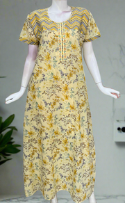 Yellow Floral Pure Cotton Nighty. Pure Durable Cotton | Laces and Frills