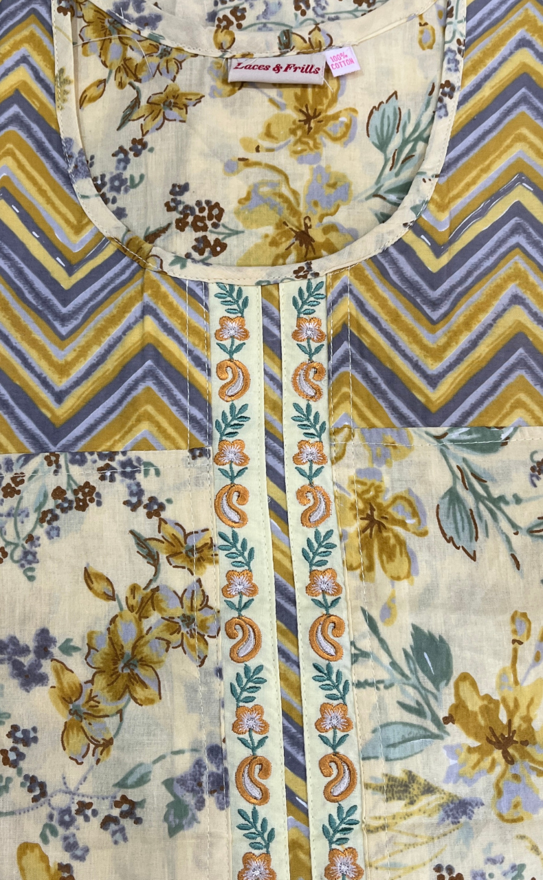 Yellow Floral Pure Cotton Nighty. Pure Durable Cotton | Laces and Frills