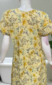 Yellow Floral Pure Cotton Nighty. Pure Durable Cotton | Laces and Frills