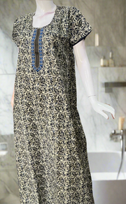 Off White/Blue Leafy Pure Cotton Nighty. Pure Durable Cotton | Laces and Frills