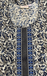 Off White/Blue Leafy Pure Cotton Nighty. Pure Durable Cotton | Laces and Frills