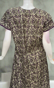 Off White/Purple Leafy Pure Cotton Nighty. Pure Durable Cotton | Laces and Frills
